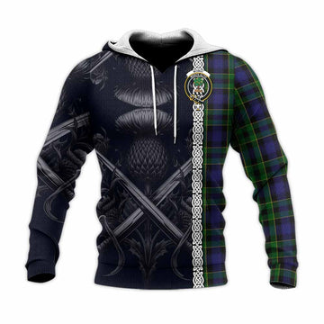 Mowat Tartan Knitted Hoodie with Family Crest Cross Sword Thistle Celtic Vibes Unisex Knitted Pullover Hoodie - Tartan Vibes Clothing