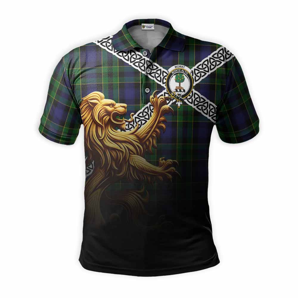 Mowat Crest Tartan Polo Shirt with Golden Lion Emblem Celtic Style Kid - Tartan Vibes Clothing
