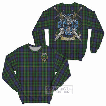 Mowat Tartan Sweatshirt with Family Crest Celtic Skull Style Unisex - Tartan Vibes Clothing