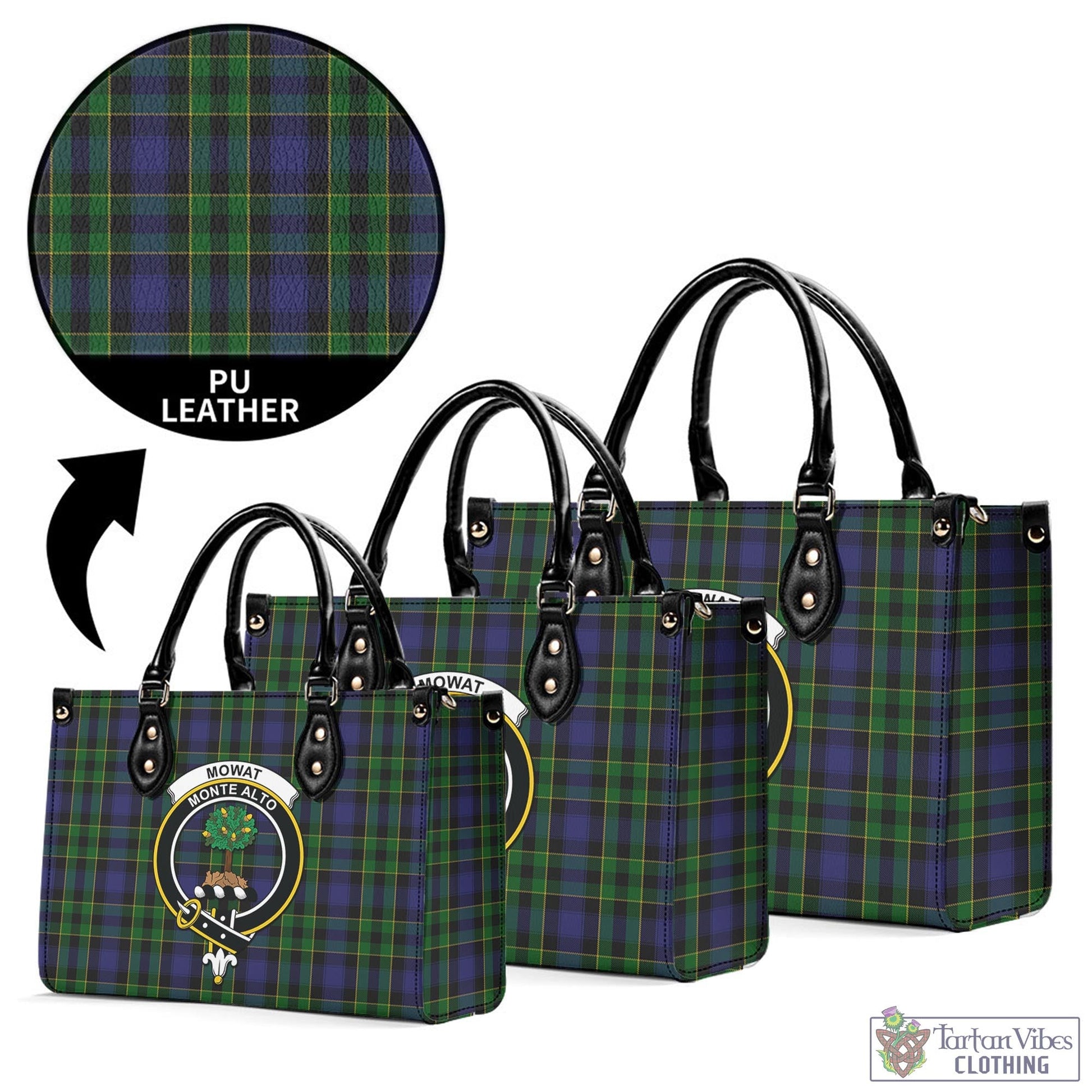 Mowat Tartan Luxury Leather Handbags with Family Crest L - Tartan Vibes Clothing