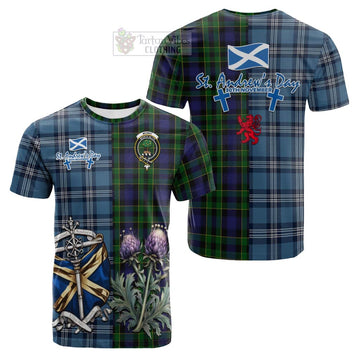 Mowat Tartan Cotton T-shirt Happy St. Andrew's Day Half Tartan Style Kid's Shirt - Tartan Vibes Clothing