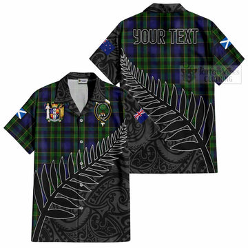 Tartan Vibes Clothing Mowat Crest Tartan Short Sleeve Button Shirt with New Zealand Silver Fern Half Style