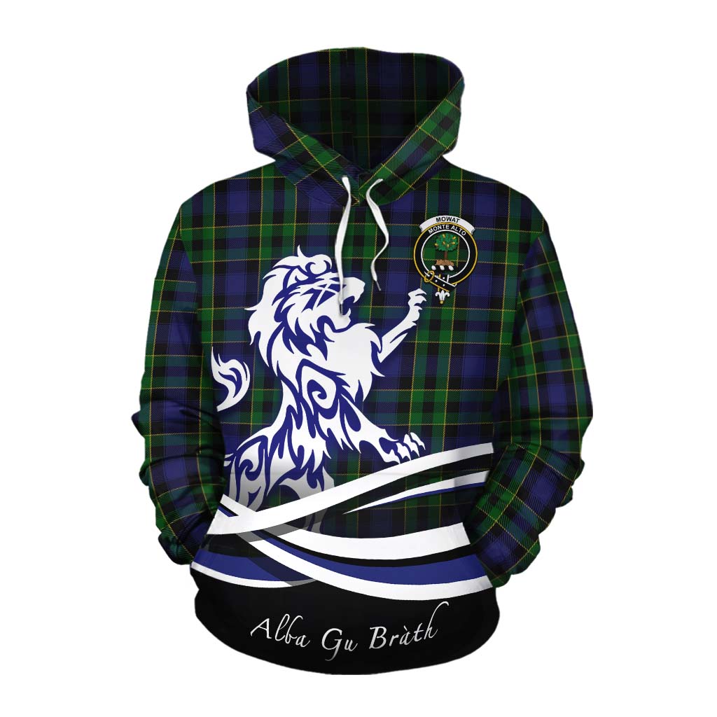 Mowat Tartan Cotton Hoodie with Alba Gu Brath Regal Lion Emblem Pullover Hoodie XS - Tartan Vibes Clothing