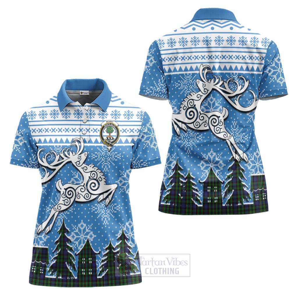 Mowat Clan Christmas Women's Polo Shirt Celtic Reindeer Style Women - Tartan Vibes Clothing