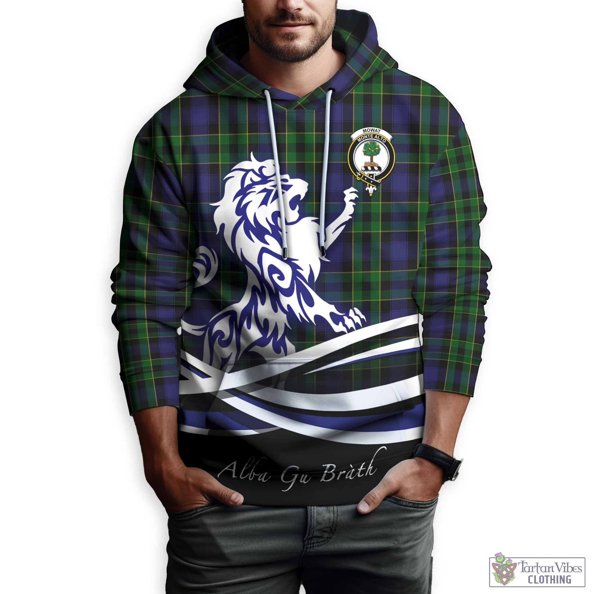 Mowat Tartan Hoodie with Alba Gu Brath Regal Lion Emblem Zip Hoodie - Tartan Vibes Clothing
