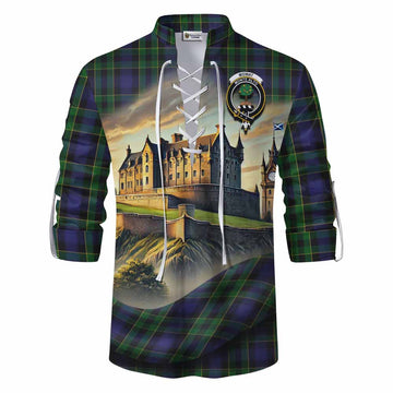Mowat Tartan Family Crest Ghillie Kilt Shirt with Scottish Ancient Castle Style Men - Tartan Vibes Clothing