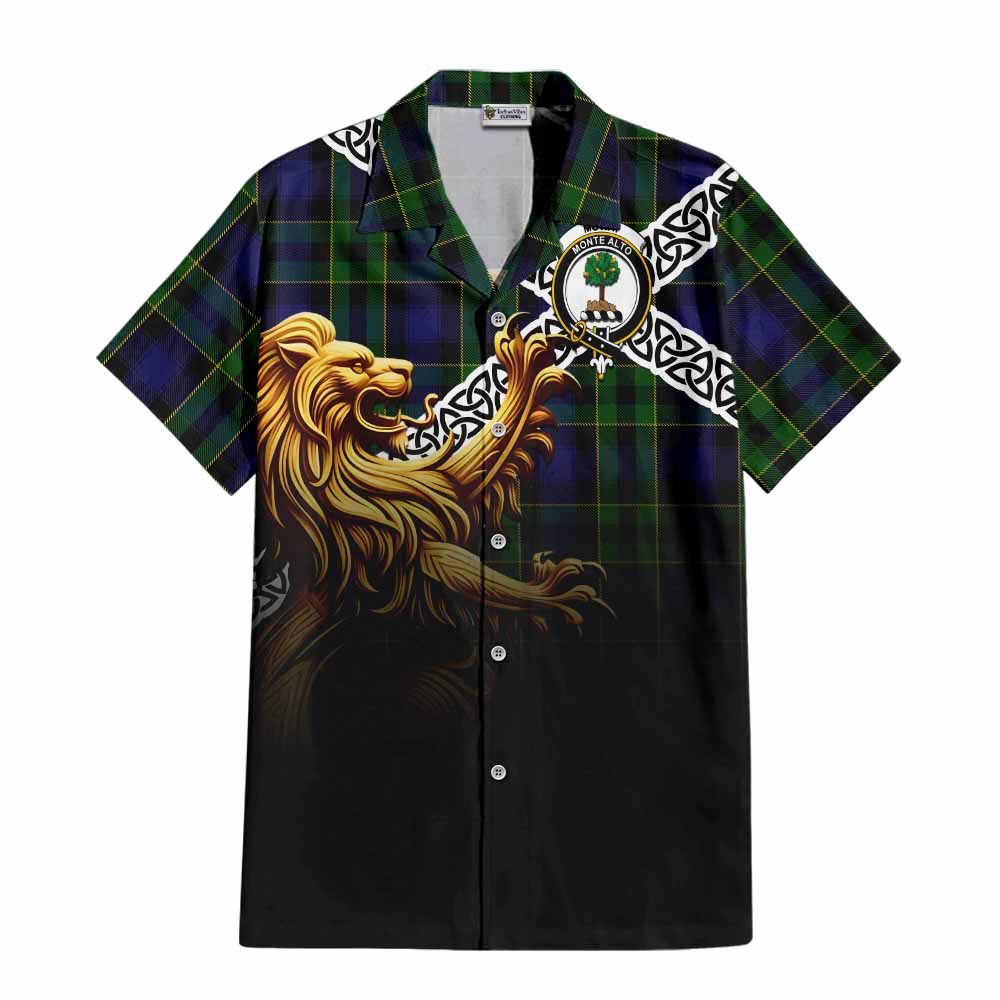 Mowat Crest Tartan Hawaiian Shirt with Golden Lion Emblem Celtic Style Kid - Tartan Vibes Clothing