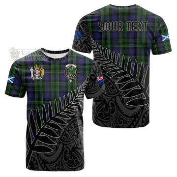 Tartan Vibes Clothing Mowat Crest Tartan Cotton T-shirt with New Zealand Silver Fern Half Style