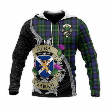Mowat Tartan Family Crest Knitted Hoodie Lion Rampant Royal Thistle Shield Celtic Inspired Unisex Knitted Pullover Hoodie - Tartan Vibes Clothing