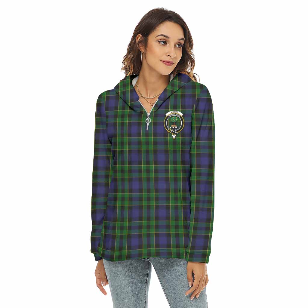Mowat Tartan Women's Borg Fleece Hoodie with Half Zip with Family Crest Female - Tartan Vibes Clothing