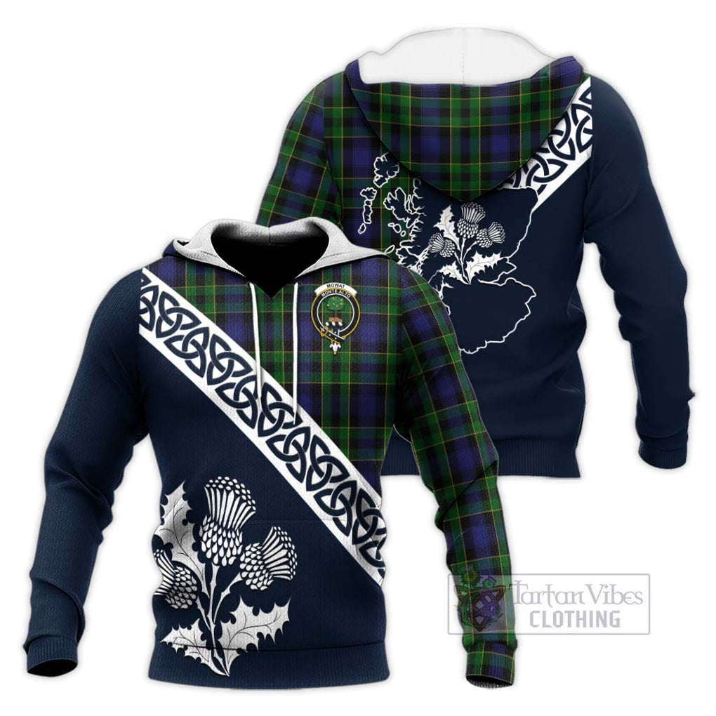 Mowat Tartan Knitted Hoodie Featuring Thistle and Scotland Map Unisex Knitted Pullover Hoodie - Tartan Vibes Clothing