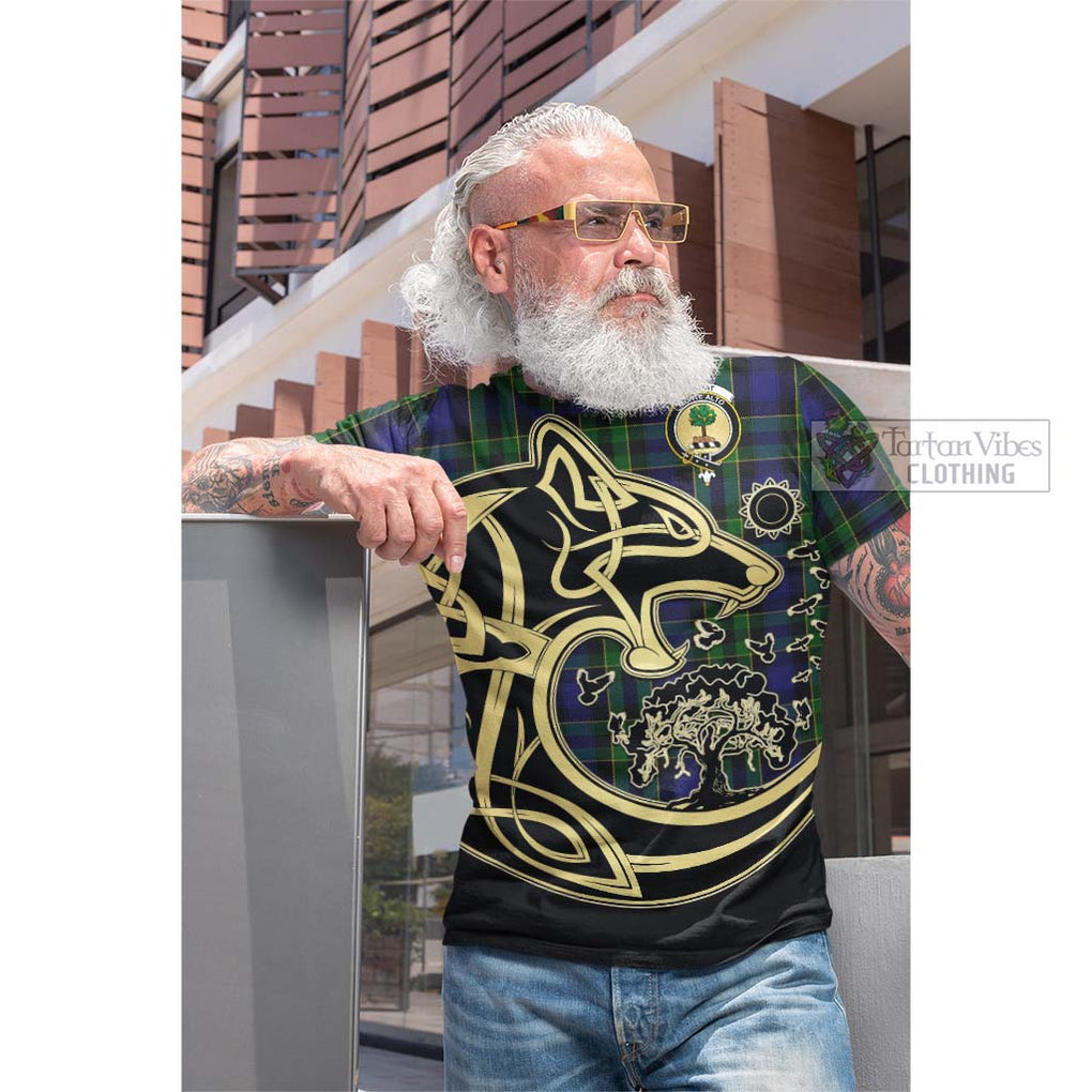 Mowat Tartan Cotton T-shirt with Family Crest Celtic Wolf Style Men's Shirt - Tartan Vibes Clothing