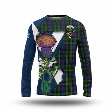 Tartan Vibes Clothing Mowat Tartan Family Crest Long Sleeve T-Shirt Scottish Thistle Celtic Inspired