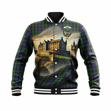 Mowat Tartan Family Crest Baseball Jacket with Scottish Ancient Castle Style Unisex - Tartan Vibes Clothing