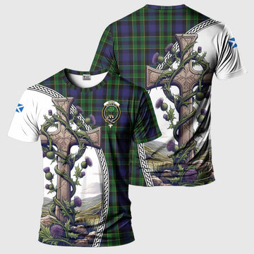 Mowat Tartan T-Shirt with Family Crest and St. Andrew's Cross Accented by Thistle Vines Kid's Shirt - Tartan Vibes Clothing