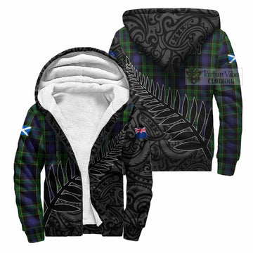 Mowat Crest Tartan Sherpa Hoodie with New Zealand Silver Fern Half Style Unisex S - Tartan Vibes Clothing