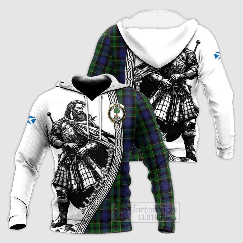 Mowat Tartan Clan Crest Knitted Hoodie with Highlander Warrior Celtic Style Unisex Knitted Pullover Hoodie - Tartan Vibes Clothing