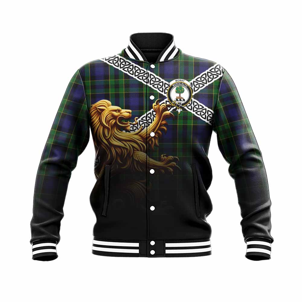 Mowat Crest Tartan Baseball Jacket with Golden Lion Emblem Celtic Style Unisex - Tartan Vibes Clothing