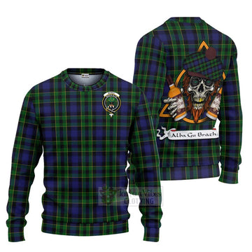 Mowat Tartan Ugly Sweater with Family Crest and Bearded Skull Holding Bottles of Whiskey Unisex - Tartan Vibes Clothing