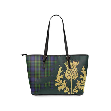 Tartan Vibes Clothing Mowat Tartan Leather Tote Bag Gold Thistle Style