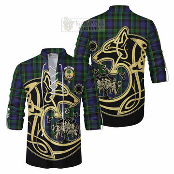 Mowat Tartan Ghillie Kilt Shirt with Family Crest Celtic Wolf Style Men - Tartan Vibes Clothing