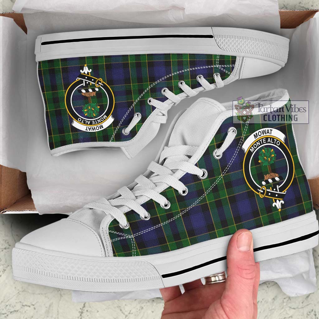 Mowat Tartan High Top Shoes with Family Crest Kid High Top - White Sole - Tartan Vibes Clothing