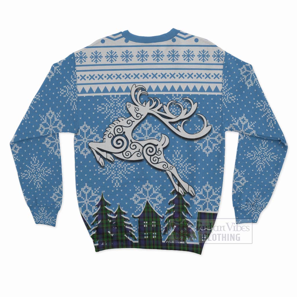 Mowat Clan Christmas Sweatshirt Celtic Reindeer Style - Tartan Vibes Clothing