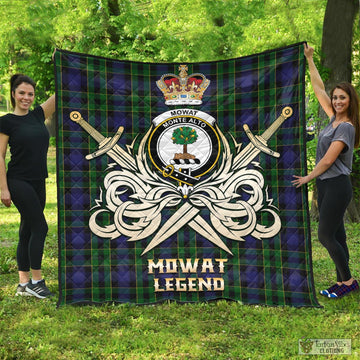 Mowat Tartan Quilt with Clan Crest and the Golden Sword of Courageous Legacy - Tartan Vibes Clothing