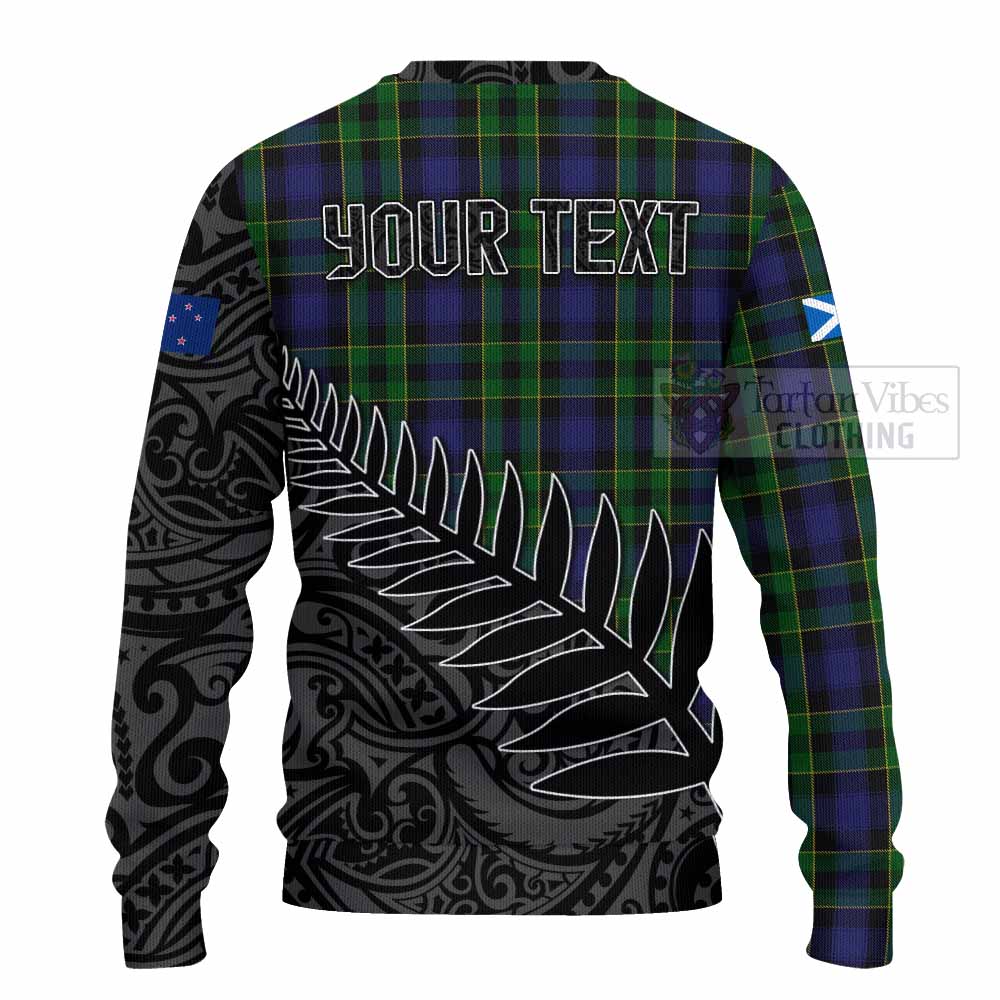 Mowat Crest Tartan Knitted Sweater with New Zealand Silver Fern Half Style - Tartan Vibes Clothing