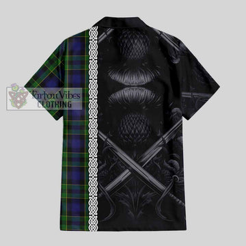 Mowat Tartan Hawaiian Shirt with Family Crest Cross Sword Thistle Celtic Vibes - Tartan Vibes Clothing