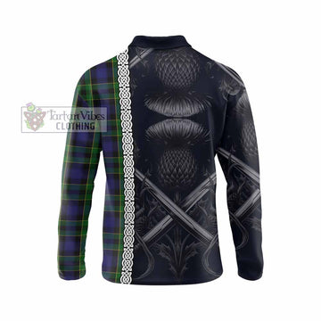 Mowat Tartan Long Sleeve Polo Shirt with Family Crest Cross Sword Thistle Celtic Vibes - Tartan Vibes Clothing