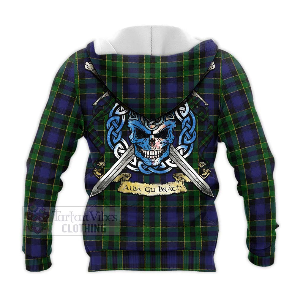 Mowat Tartan Knitted Hoodie with Family Crest Celtic Skull Style - Tartan Vibes Clothing