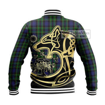 Mowat Tartan Baseball Jacket with Family Crest Celtic Wolf Style - Tartan Vibes Clothing