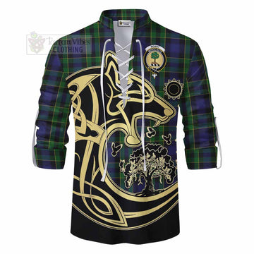 Mowat Tartan Ghillie Kilt Shirt with Family Crest Celtic Wolf Style - Tartan Vibes Clothing