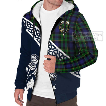 Mowat Tartan Sherpa Hoodie Featuring Thistle and Scotland Map - Tartan Vibes Clothing