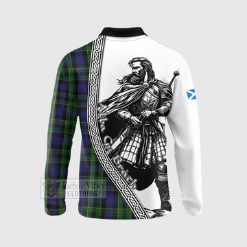Mowat Tartan Clan Crest Long Sleeve Polo Shirt with Highlander Warrior Celtic Style - Tartan Vibes Clothing