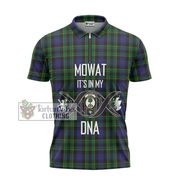 Mowat Tartan Zipper Polo Shirt with Family Crest DNA In Me Style - Tartan Vibes Clothing