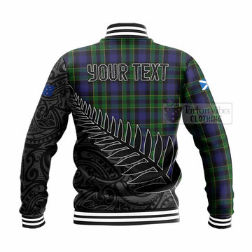 Tartan Vibes Clothing Mowat Crest Tartan Baseball Jacket with New Zealand Silver Fern Half Style
