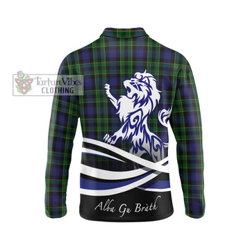 Mowat Tartan Long Sleeve Polo Shirt with Alba Gu Brath Regal Lion Emblem - Tartan Vibes Clothing