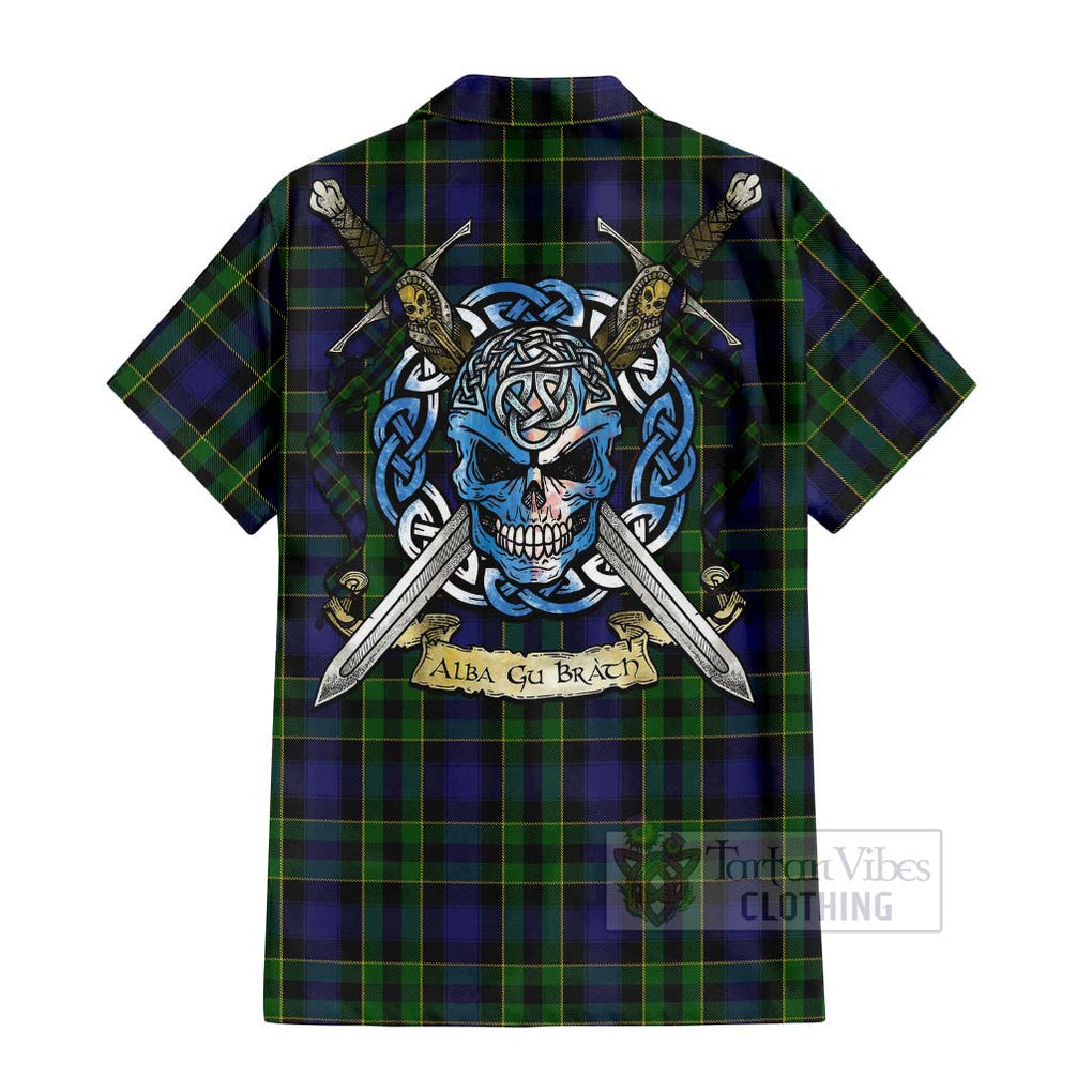 Mowat Tartan Hawaiian Shirt with Family Crest Celtic Skull Style - Tartan Vibes Clothing