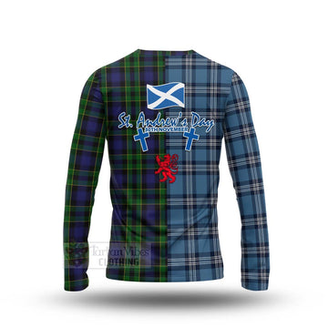 Mowat Tartan Long Sleeve T-Shirt Happy St. Andrew's Day Half Tartan Style - Tartan Vibes Clothing