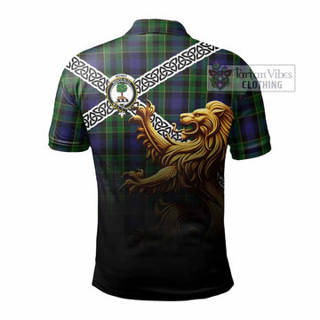 Mowat Crest Tartan Polo Shirt with Golden Lion Emblem Celtic Style - Tartan Vibes Clothing