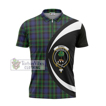 Mowat Tartan Zipper Polo Shirt with Family Crest Circle Style - Tartan Vibes Clothing