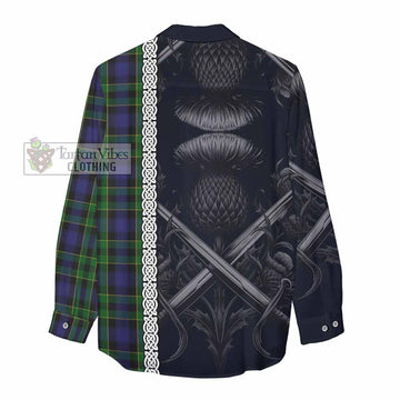 Mowat Tartan Women's Casual Shirt with Family Crest Cross Sword Thistle Celtic Vibes - Tartan Vibes Clothing