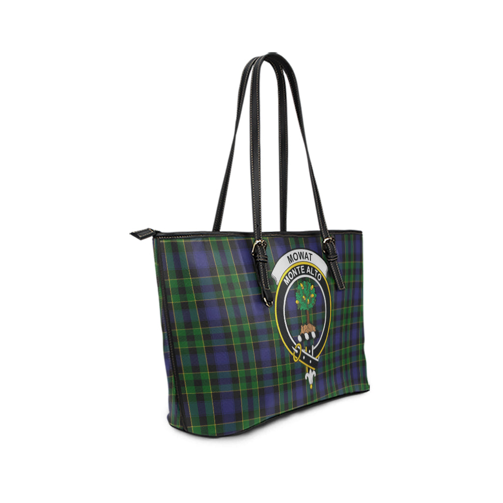 Mowat Tartan Leather Tote Bag with Family Crest - Tartan Vibes Clothing