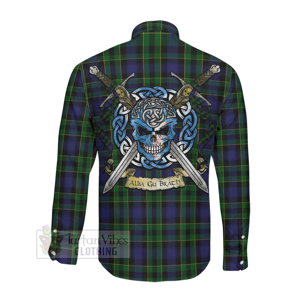 Mowat Tartan Long Sleeve Button Shirt with Family Crest Celtic Skull Style Men's Shirt - Tartan Vibes Clothing