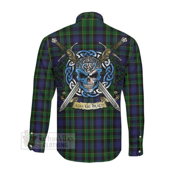 Mowat Tartan Long Sleeve Button Shirt with Family Crest Celtic Skull Style Men's Shirt - Tartan Vibes Clothing