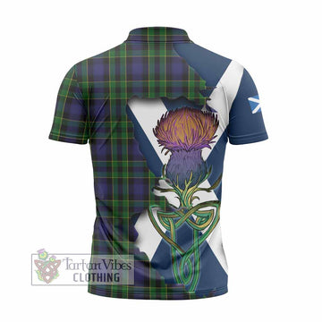 Tartan Vibes Clothing Mowat Tartan Family Crest Zipper Polo Shirt Scottish Thistle Celtic Inspired