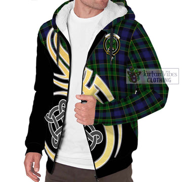 Mowat Tartan Sherpa Hoodie with Family Crest and Celtic Symbol Style - Tartan Vibes Clothing