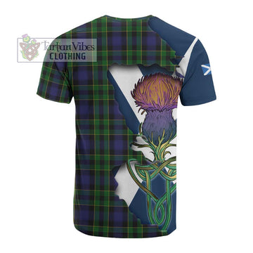 Tartan Vibes Clothing Mowat Tartan Family Crest Cotton T-shirt Scottish Thistle Celtic Inspired